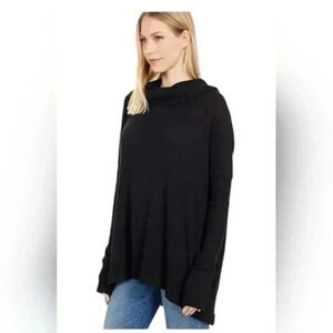 NWT Free People Black Juicy Long Sleeve Thermal Top Oversized Split Back
